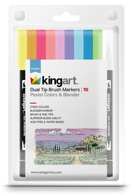 Dual Tip Brush Marker - set of 10 - Pastel Colors by King Art